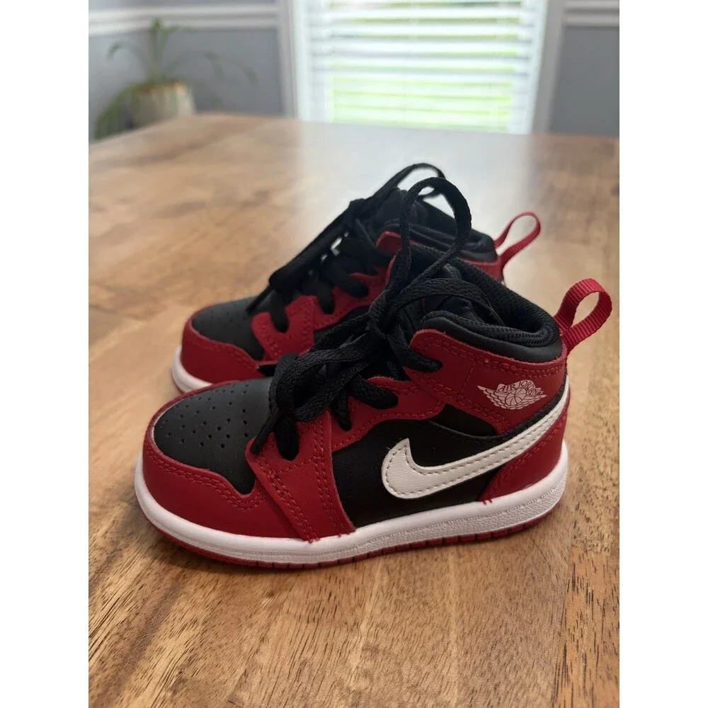 NIKE Air Jordan 1 Mid TD Gym Red Black White Size 6C